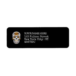 Halloween Sugar Skull Black Return Address