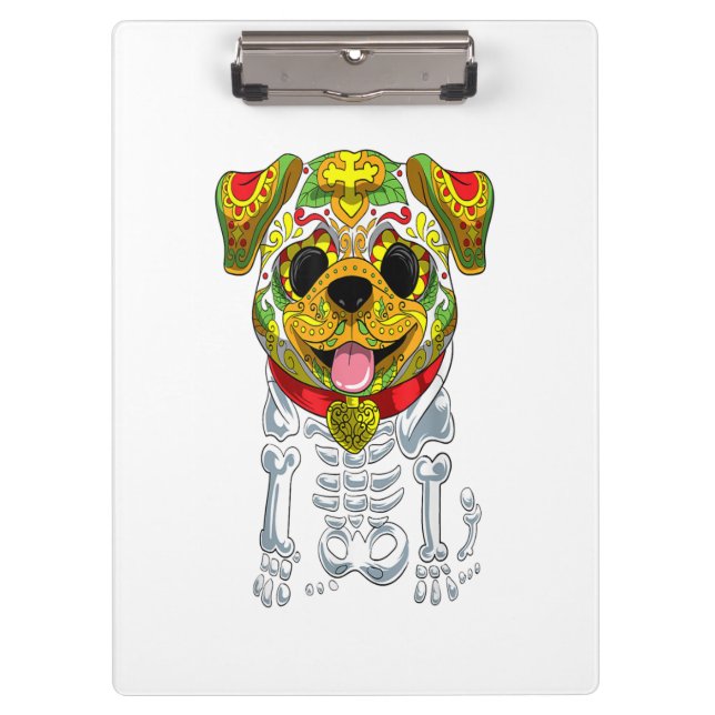 Halloween Sugar Skull Bulldog Gift Clipboard (Front)