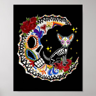 Halloween Sugar Skull Chihuahua and Moon Lover  Poster