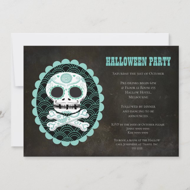 Halloween Sugar Skull Day of the Dead Party Invite (Front)