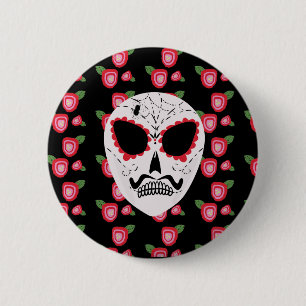 Halloween Sugar Skull Dias De Los Muertos Roses 6 Cm Round Badge