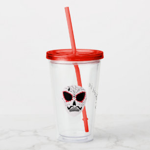 Halloween Sugar Skull Face Script Monogrammed Acrylic Tumbler