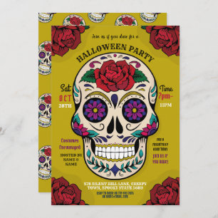 Halloween Sugar Skull Gothic Party Roses Horror Invitation