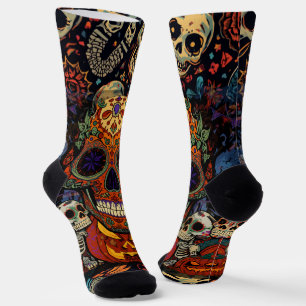 Halloween,Sugar Skull Pumpkins Fiesta, Calavera Socks