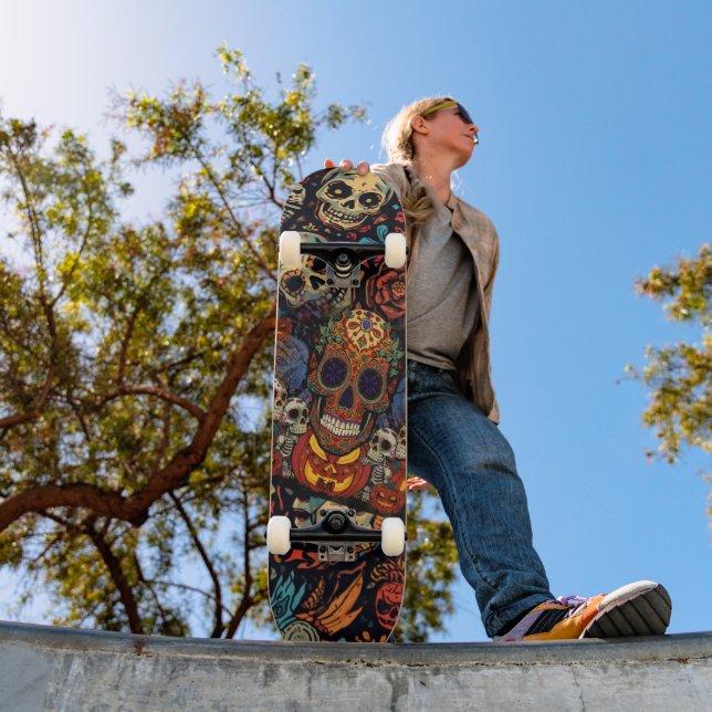 Halloween,Sugar Skull Pumpkins Fiesta  Skateboard (Outdoor 1)