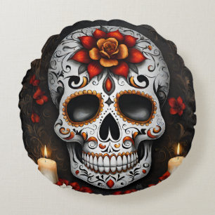 Halloween Sugar Skull Round Pillow