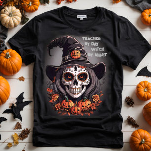 Halloween sugar skull witch custom funny text T-Shirt
