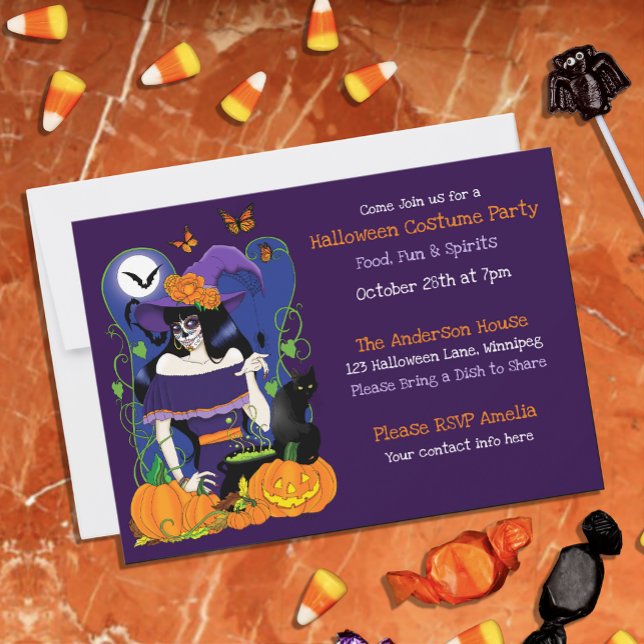 Halloween Sugar Skull Witch  Invitation (Creator Uploaded)