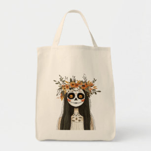 Halloween Sugar Skull Woman Shoulder Tote Bag