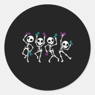 Halloween Suicide Prevention Awareness Skeleton Wo Classic Round Sticker