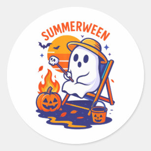 Halloween Summer Ween Funny Boo Vacation Float Cos Classic Round Sticker