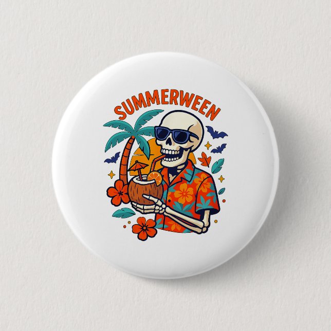 Halloween Summer Ween Skeleton Spooky Vacation Flo 6 Cm Round Badge (Front)