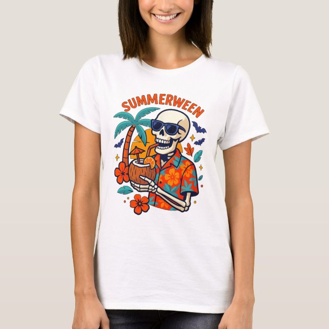 Halloween Summer Ween Skeleton Spooky Vacation Flo T-Shirt (Front)