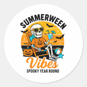 Halloween Summer Ween Vibes Spooky Skeleton Float Classic Round Sticker