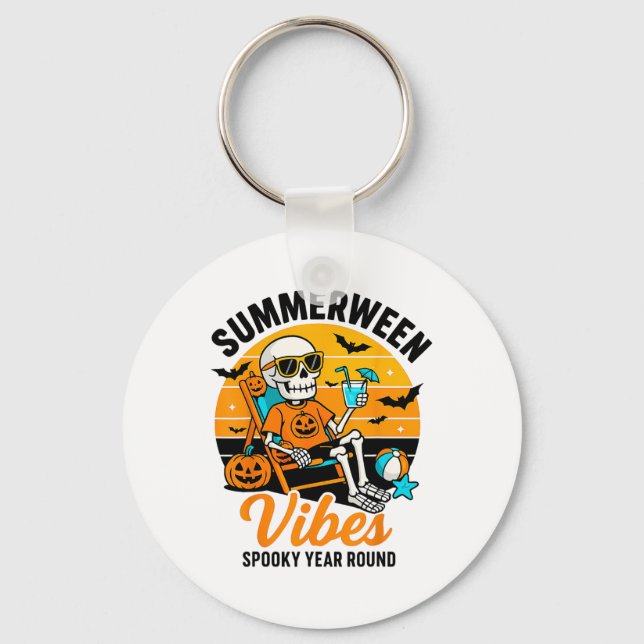Halloween Summer Ween Vibes Spooky Skeleton Float  Key Ring (Front)