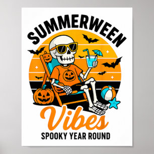 Halloween Summer Ween Vibes Spooky Skeleton Float Poster