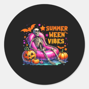 Halloween Summerween Vibes Summer Vacation Skeleto Classic Round Sticker