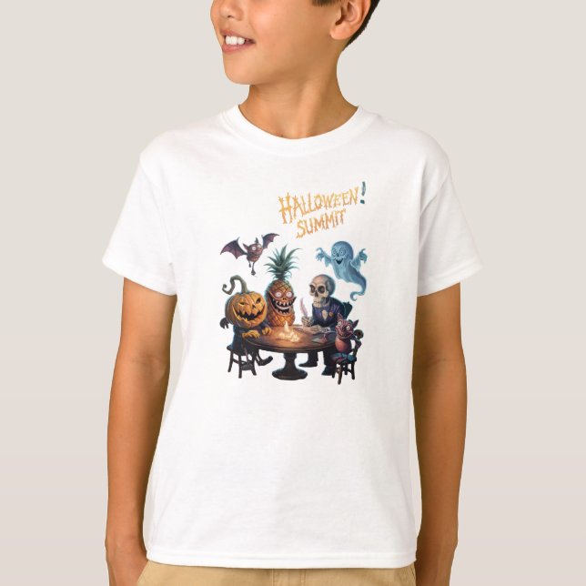 Halloween summit by Skeleton, bats, pumpkin, ghost T-Shirt (Front)