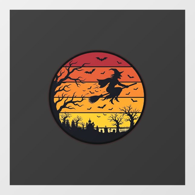 Halloween Sunset Witch Silhouette Retro Circle Des (Sheet)
