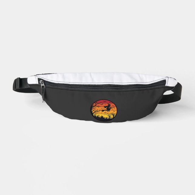 Halloween Sunset Witch Silhouette Retro Circle Des Bum Bags (Front)