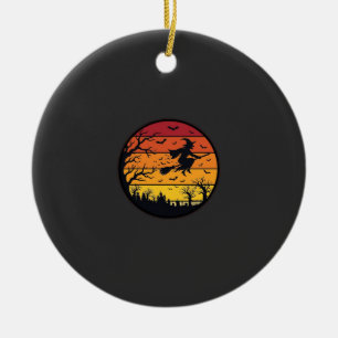 Halloween Sunset Witch Silhouette Retro Circle Des Ceramic Tree Decoration