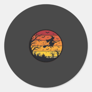 Halloween Sunset Witch Silhouette Retro Circle Des Classic Round Sticker