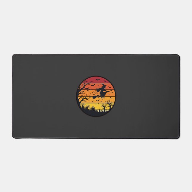Halloween Sunset Witch Silhouette Retro Circle Des Desk Mat (Front)