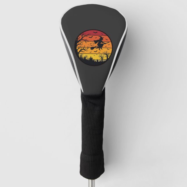 Halloween Sunset Witch Silhouette Retro Circle Des Golf Head Cover (Front)