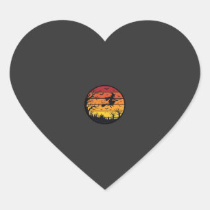 Halloween Sunset Witch Silhouette Retro Circle Des Heart Sticker