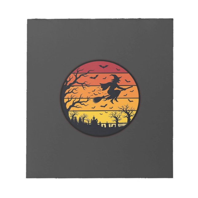 Halloween Sunset Witch Silhouette Retro Circle Des Notepad (Front)