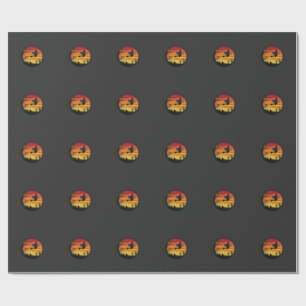 Halloween Sunset Witch Silhouette Retro Circle Des Wrapping Paper