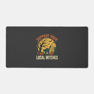 Halloween Support Your Local Witches Black Cat Desk Mat