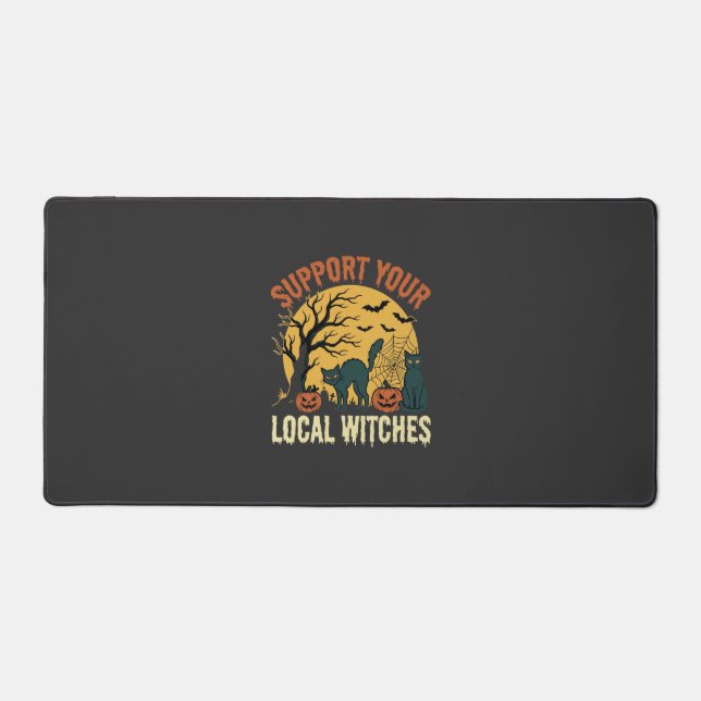 Halloween Support Your Local Witches Black Cat Desk Mat (Front)
