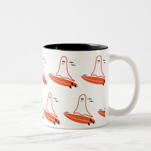 Halloween Surfer Ghost black Two-Tone Coffee Mug