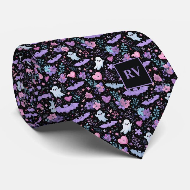 Halloween Sweetheart Spooks Monogrammed Tie (Rolled)