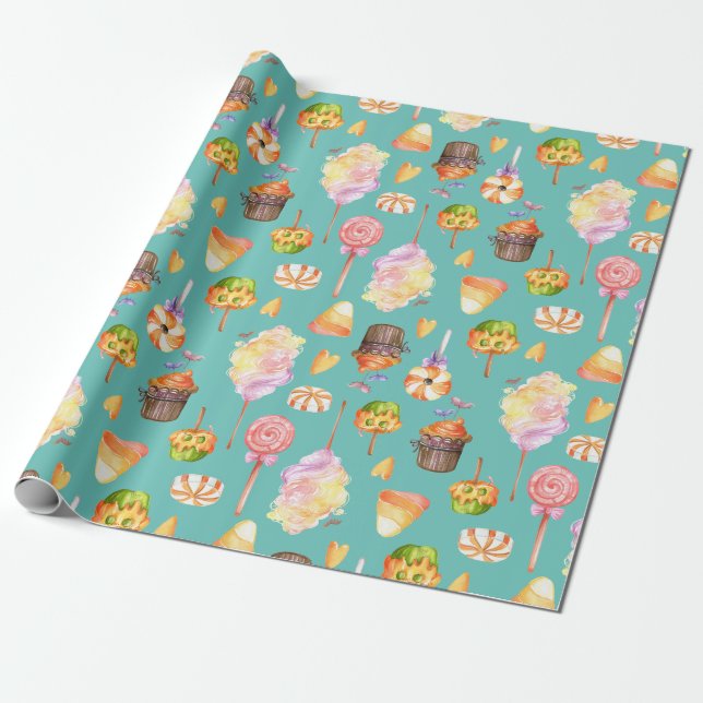Halloween sweets seamless pattern wrapping paper (Unrolled)