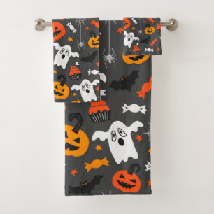Halloween symbols and colours pattern bath towel set