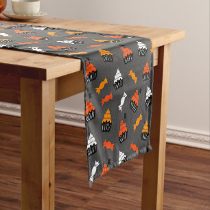 Halloween symbols pattern candy & cupcakes short table runner