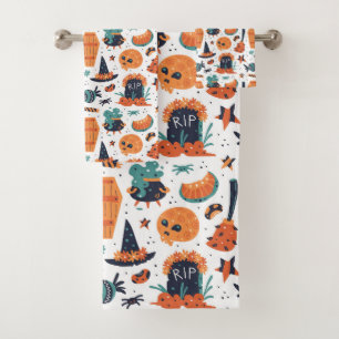 Halloween symbols seamless pattern bath towel set