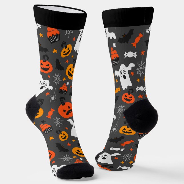 Halloween symbols seamless pattern socks (Angled)