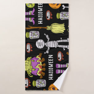 Halloween symbols, vintage seamless theme bath towel