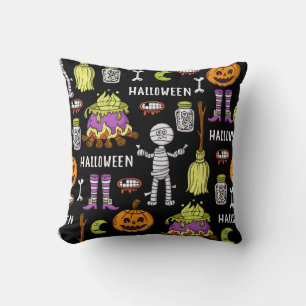 Halloween symbols, vintage seamless theme cushion