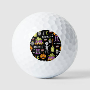 Halloween symbols, vintage seamless theme golf balls
