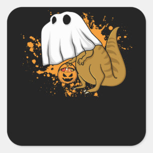 Halloween T Rex Dinosaur Ghost Trick or Treat Square Sticker