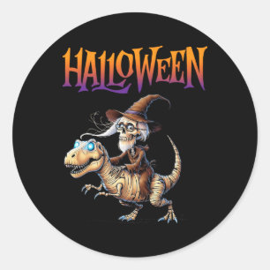 Halloween T-rex Skeleton Ride  Classic Round Sticker