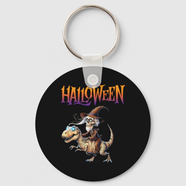 Halloween T-rex Skeleton Ride  Key Ring (Front)