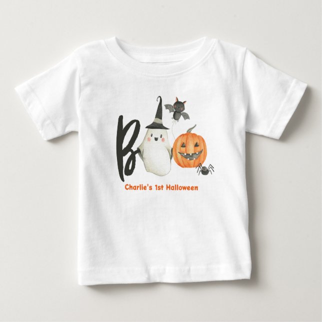 Halloween T-shirt-Baby's First Birthday-Boo-Spooky Baby T-Shirt (Front)