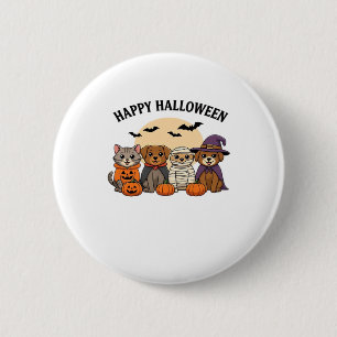 Halloween T-Shirt with Cute Cats and Dogs in Costu 6 Cm Round Badge