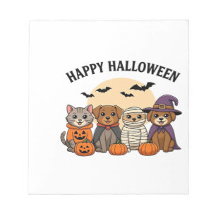 Halloween T-Shirt with Cute Cats and Dogs in Costu Notepad