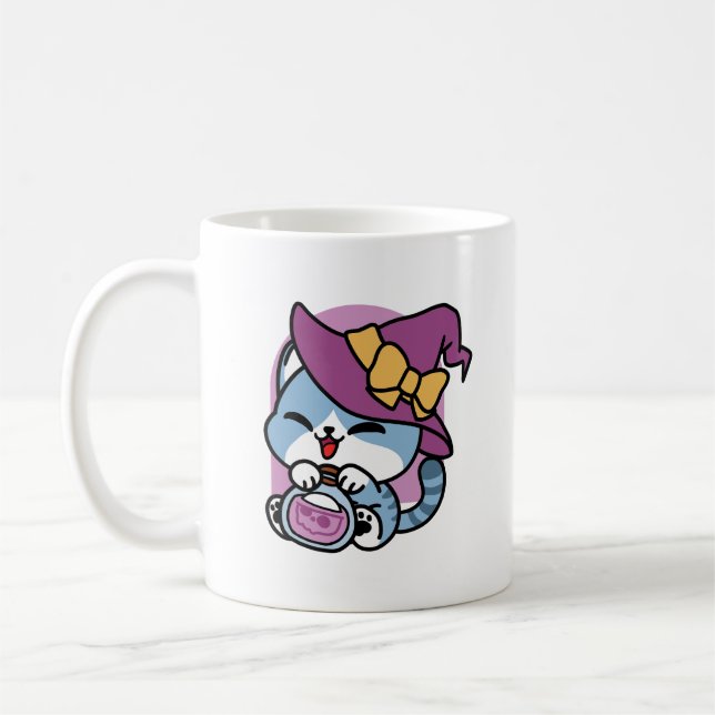 Halloween Tabby Cat – Witch Hat & Potion Art Coffee Mug (Left)